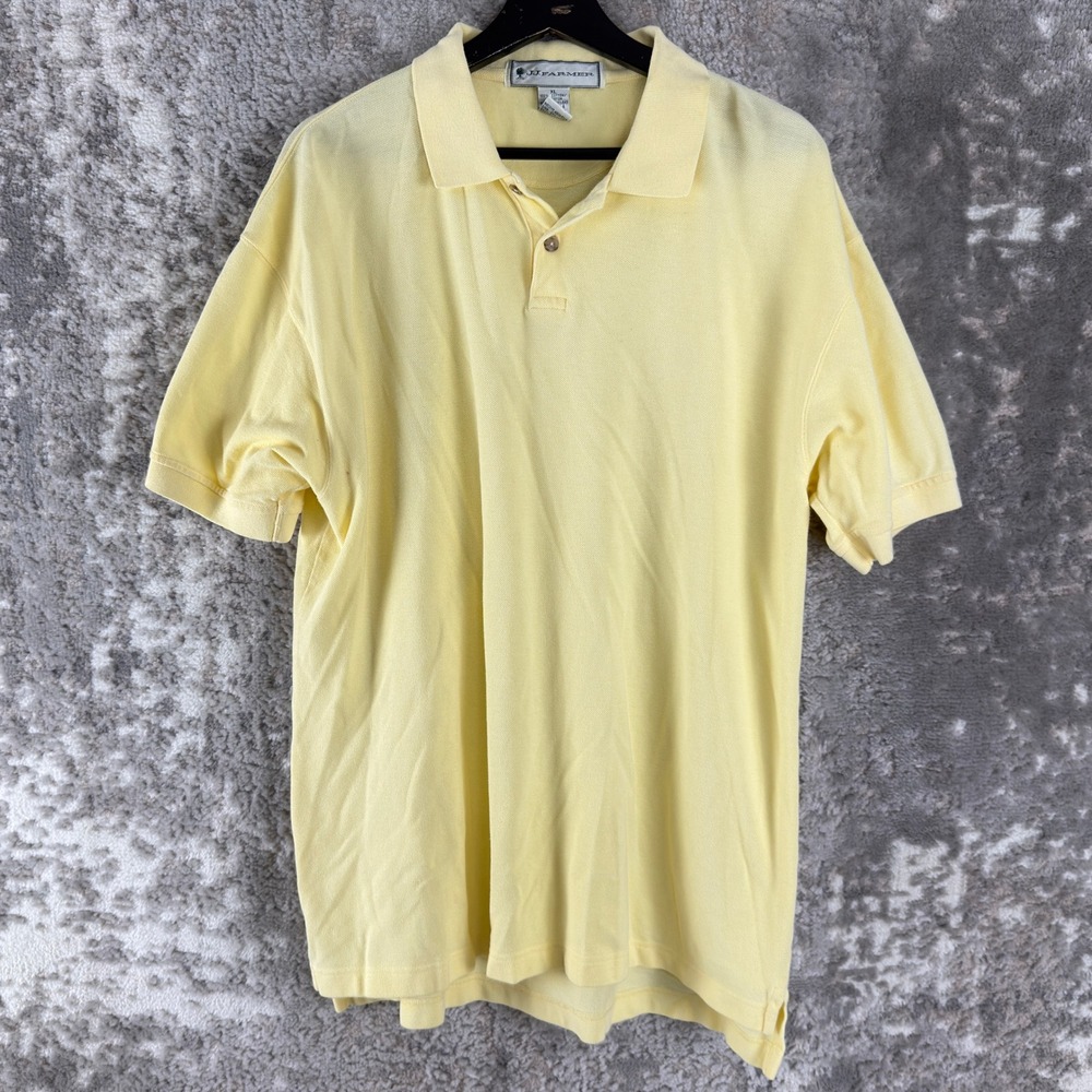 JJ Farmer Size XL Pique Knit Cotton‎ Casual Polo Shirt Yellow Short Sleeve Mens